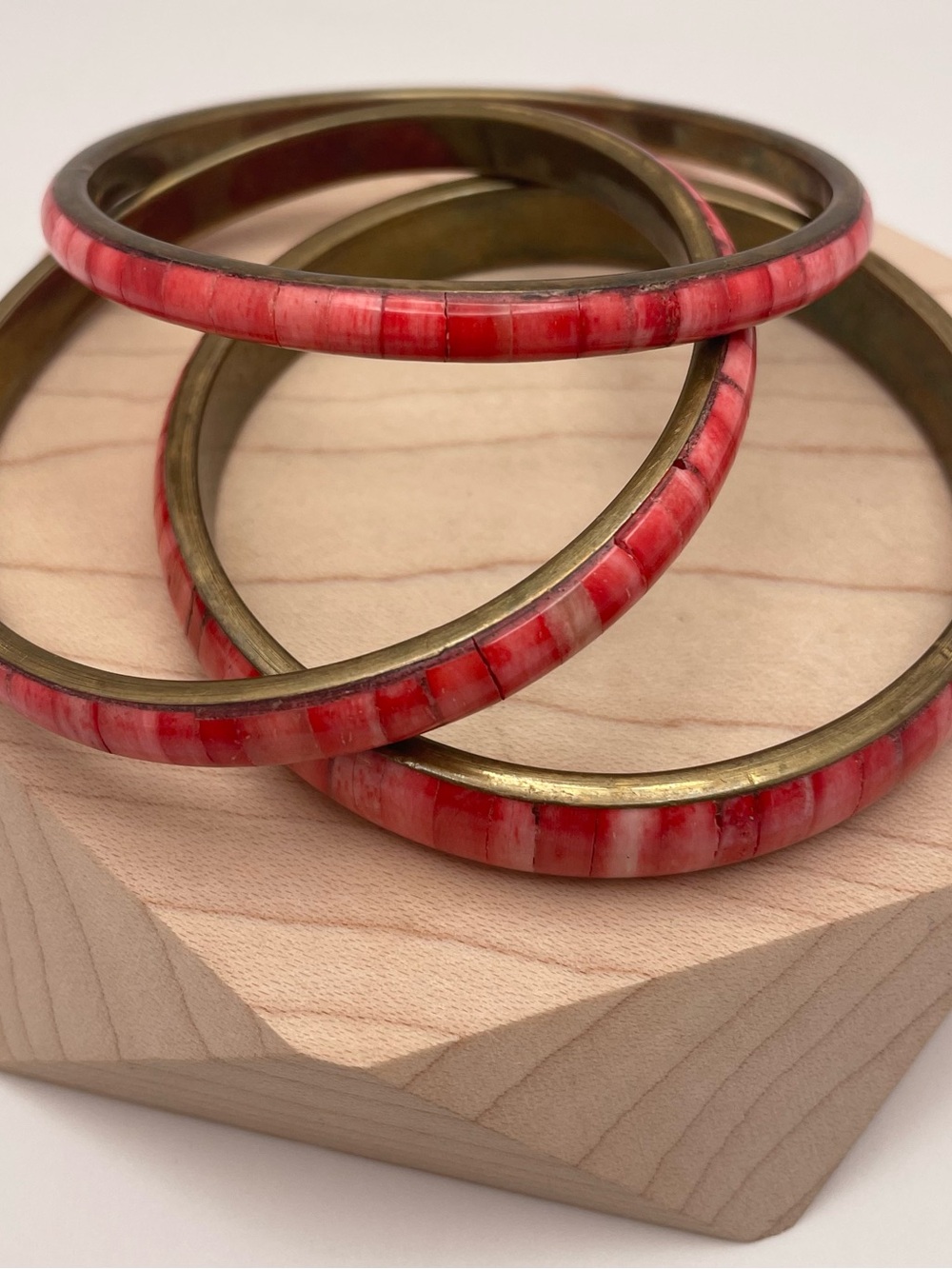 Red Bone Inlay Bangle Bracelet Set - Women Jewelry